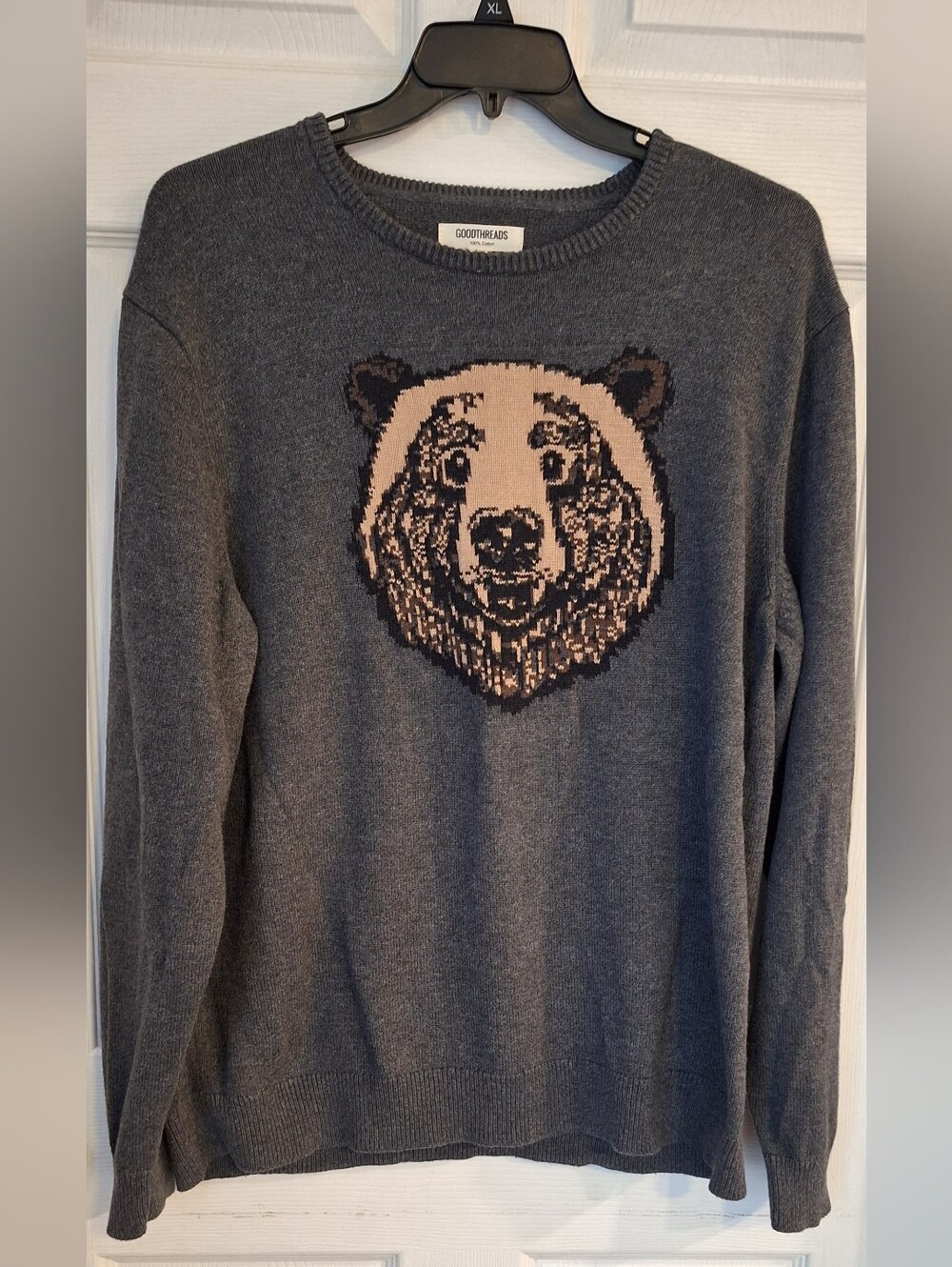 Goodthreads Men’s XXL Gray Bear Graphic 100% Cotton Crewneck Sweater
